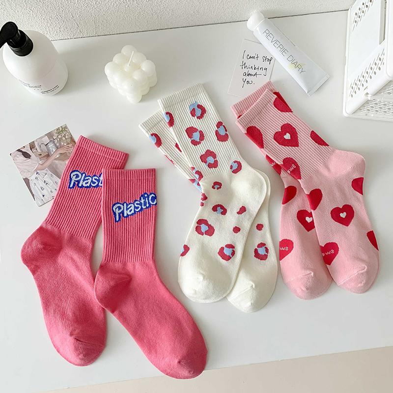 New Heart Strawberry Sweet Love Girl Socks Women'S Middle Tube Socks Cute Lovely