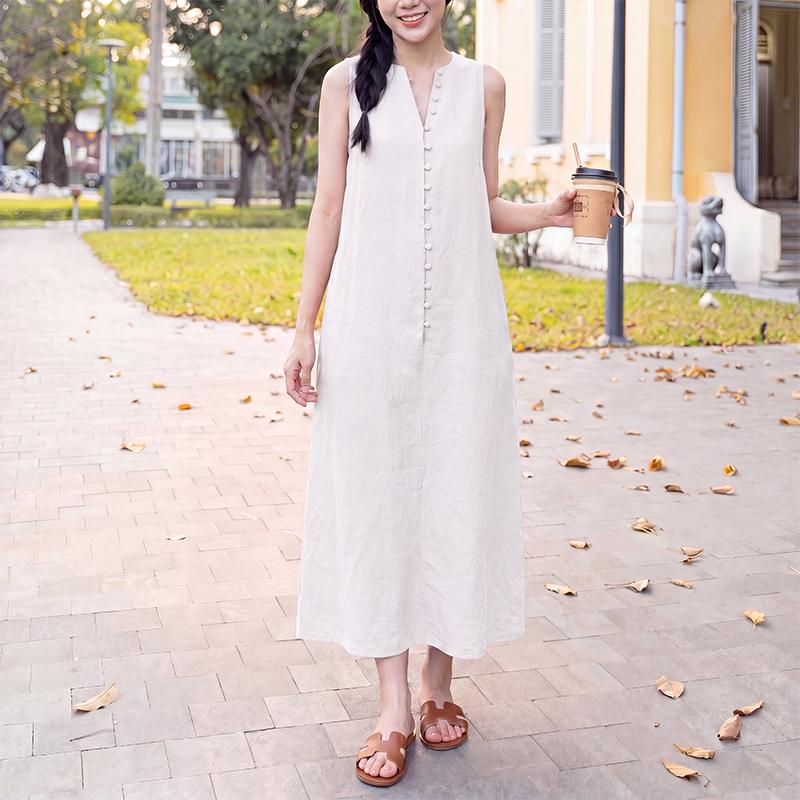 ZANZEA Women Casual Round Neck Solid Color Sleeveless Long Dress L