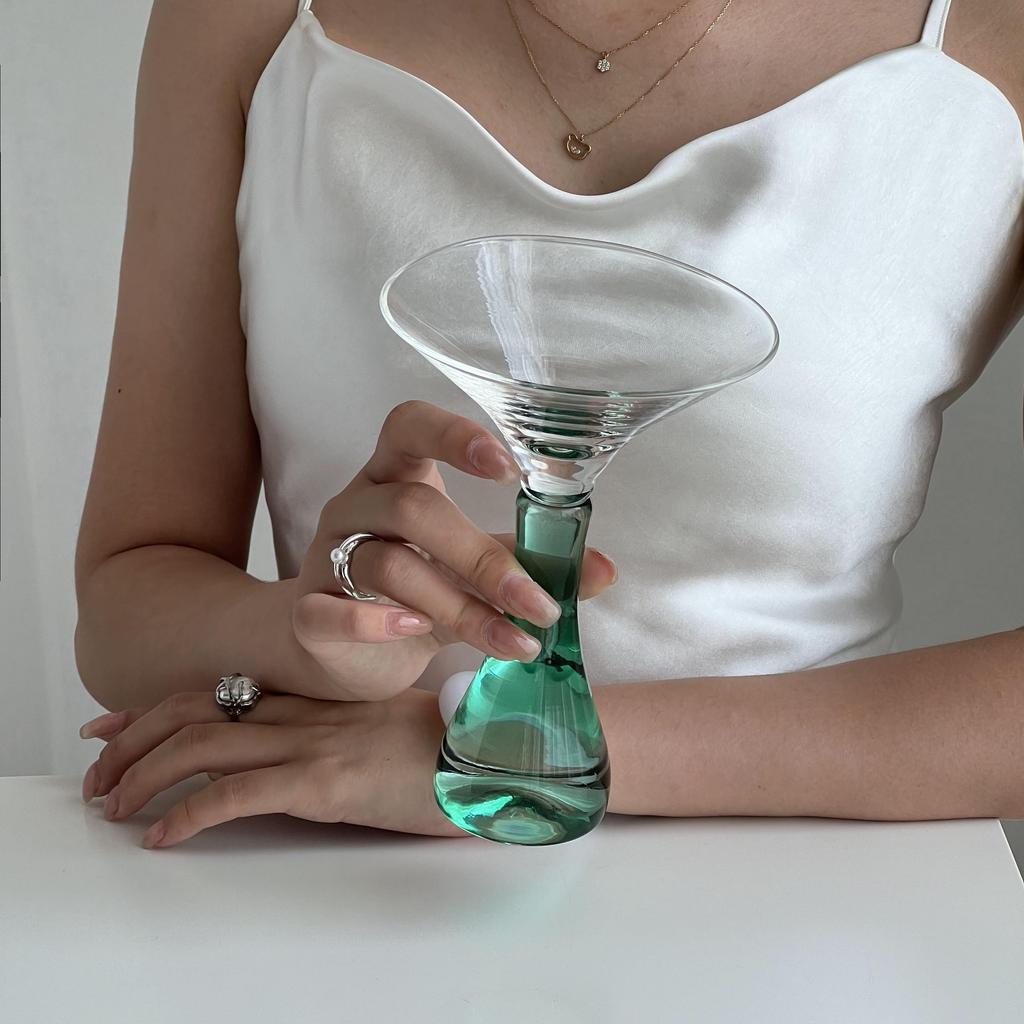 1pc Mushroom Design Cocktail Glass Clear Green Wine Glass Creative Champagne Glasses Drinking Cups For Bar Pub Club Restaurant Home Use Drinkware