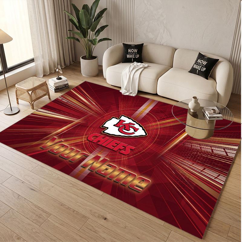 Custom Rug Kansas City Chiefs Pattern Print Name Text Soft Non‑Slip Floor Carpet for Home Indoor Decoration