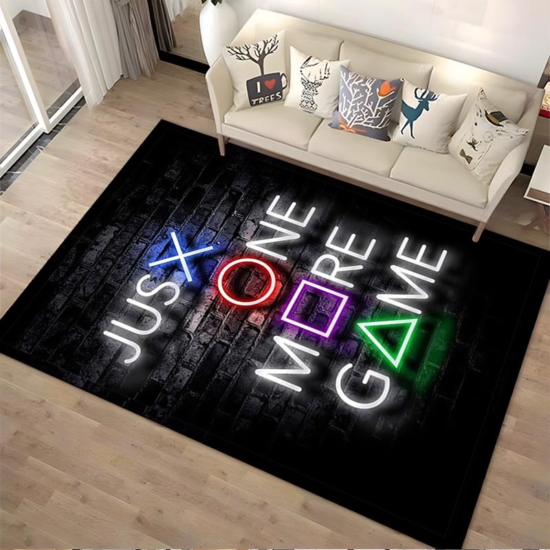 "Gaming Carpet with Neon Letter and Symbol Design Black Background" Suitable for use as an anti-slip for living room bedroom sofas