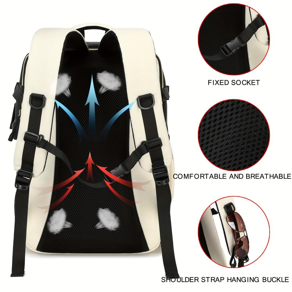 1pc Large Capacity Waterproof Laptop Backpack, Men's And Women's Travel Backpack With Shoe Compartment, Suitable For Business,school