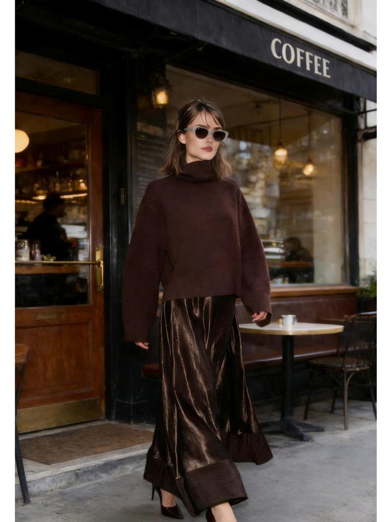Autumn/Winter European & American Style Women's Silk Satin A-line Midi Skirt