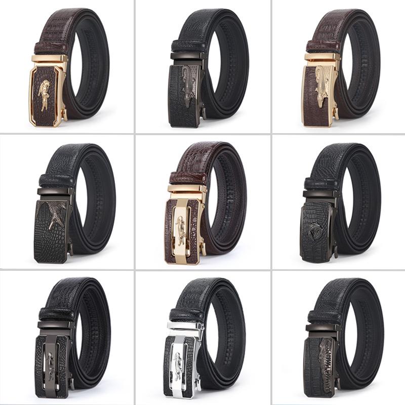 Men's Genuine Leather Crocodile Pattern Automatic Buckle Belt