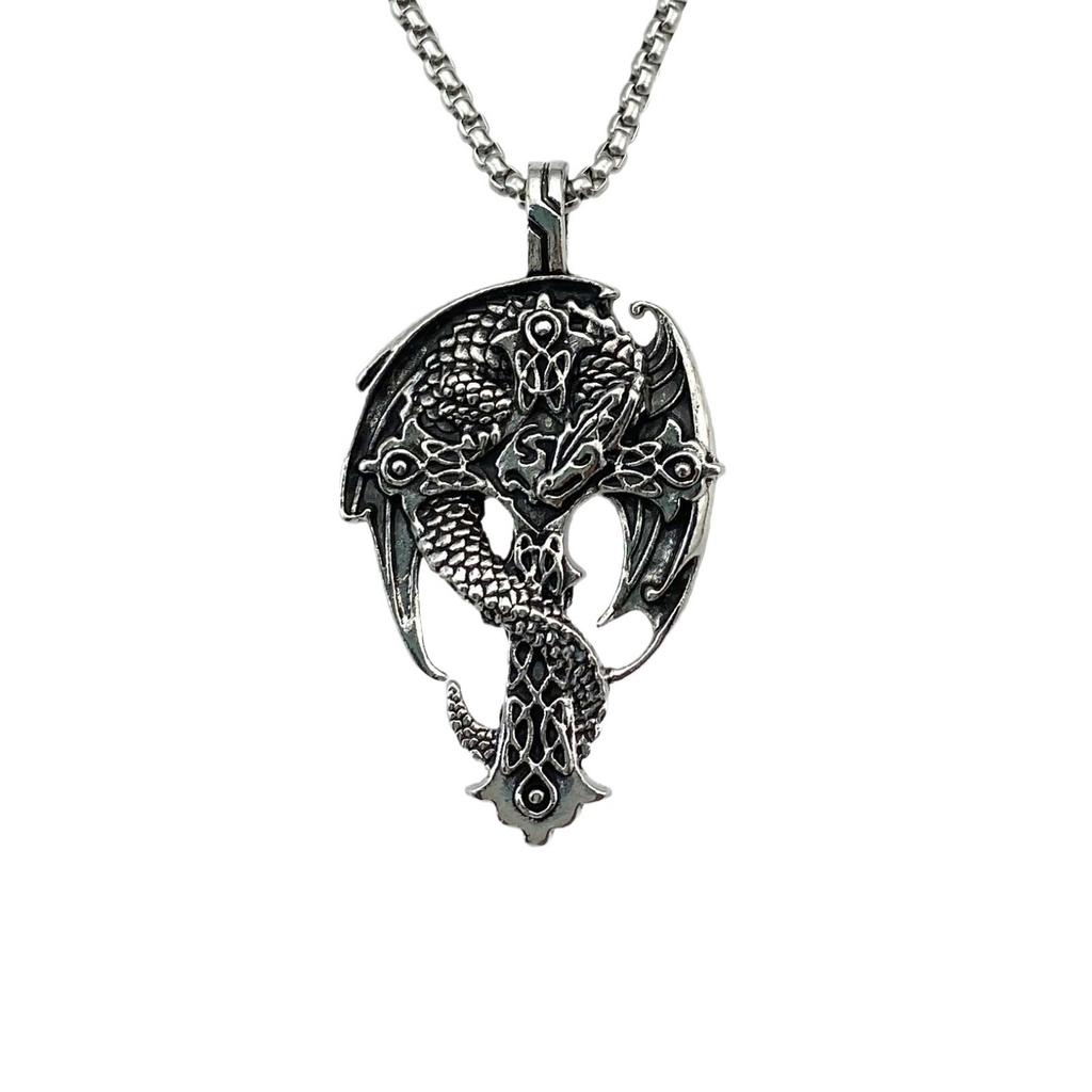 Skull Dragon Pendant, Retro Titanium Steel Necklace Sweater Chain Accessories