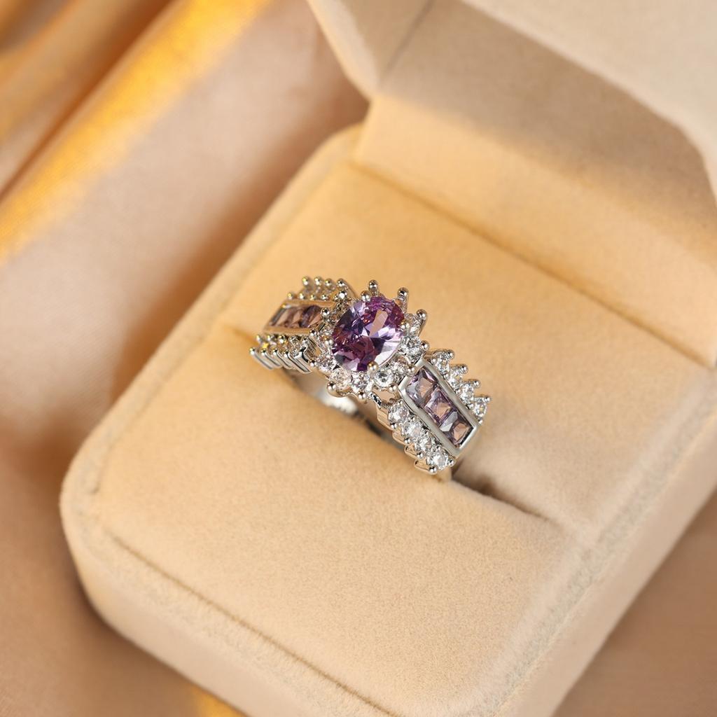 Purple Oval Ring Simple and Niche Style Ring Versatile Womens Ring