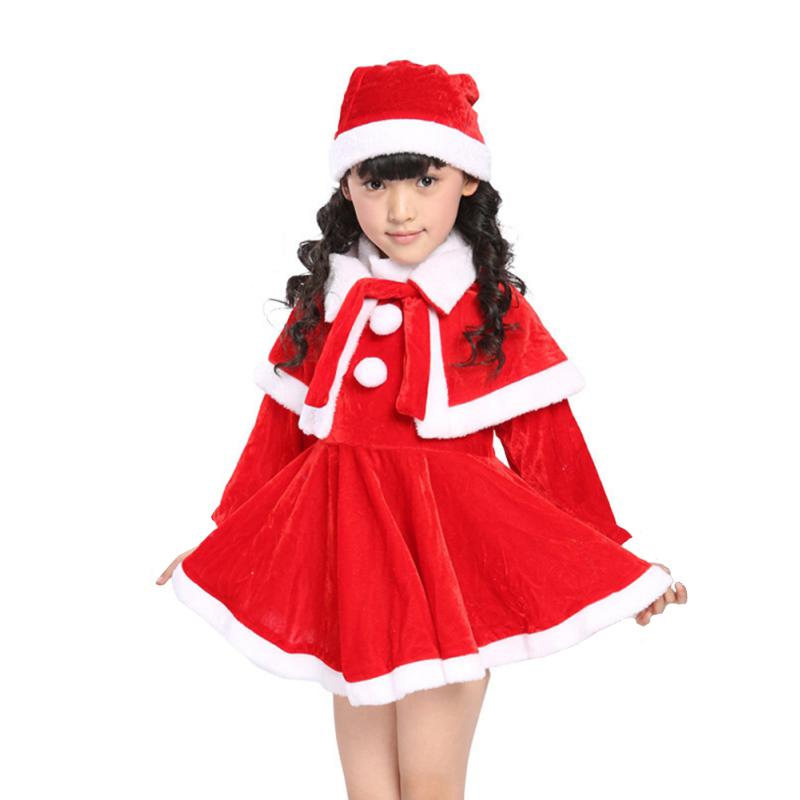 

Костюм на Рождество для девочки Шапка, накидка и платье Набор из трех предметов Детский костюм для выступления Костюм Санта-Клауса 130