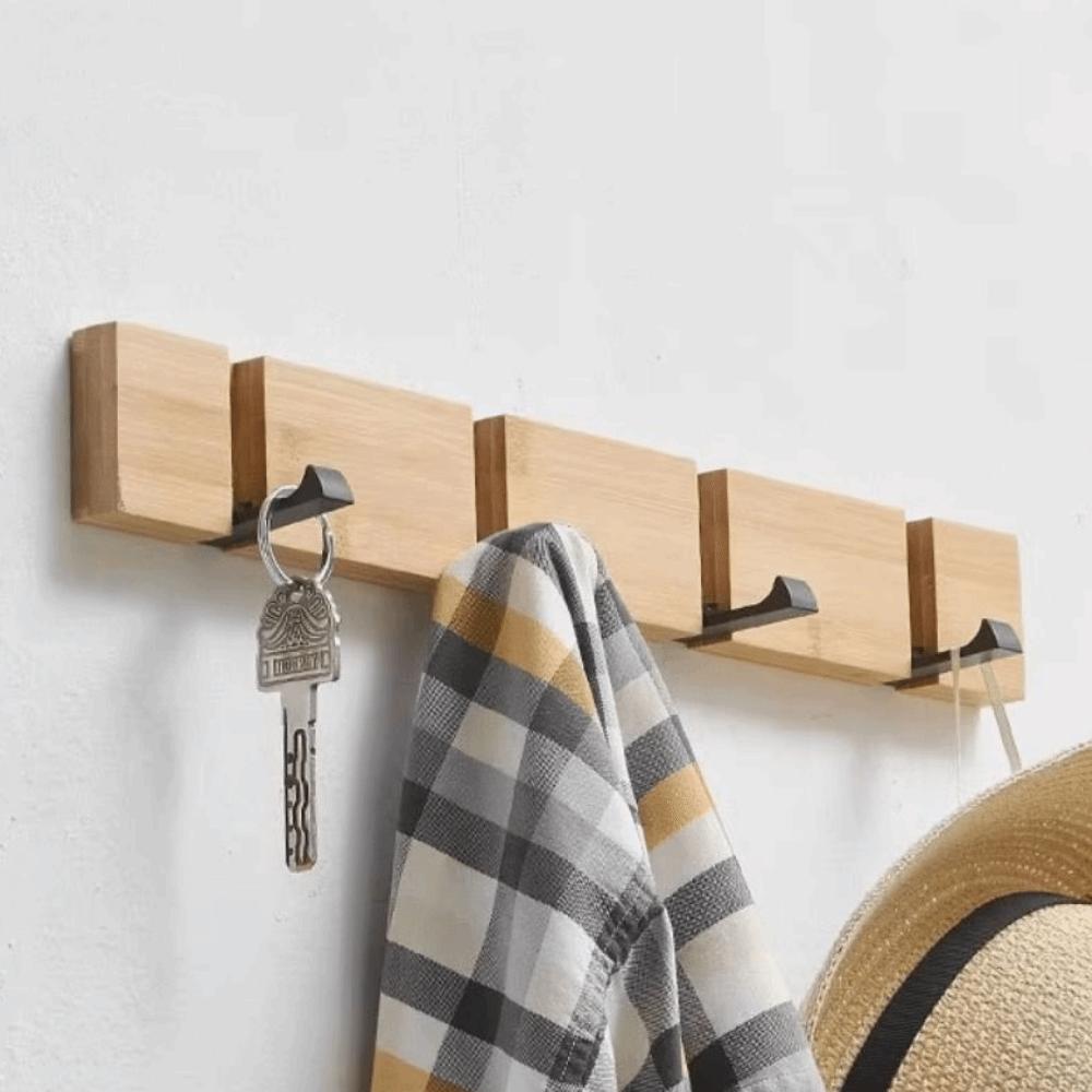 3/4/5 Hooks Door Back Hook Rack Natural Bamboo Towel Rack Sundries Storage Holder  Kitchen Use