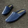 Echtes Leder Herren Freizeitschuhe Atmungsaktive Herren Slipper Mokassins Ausgehöhlt Sommer Mules Einfach Ultraleicht Halbschuh
