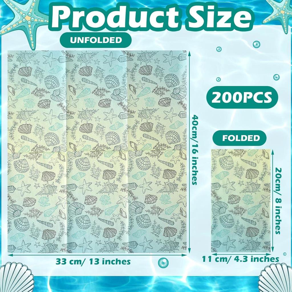 Sinmoe 200 Pcs Disposable Guest Napkins Summer Beach Hand Towels for Bathroom 2 Ply Disposable Paper Napkin for Beach Party Beach Paper Guest Towels