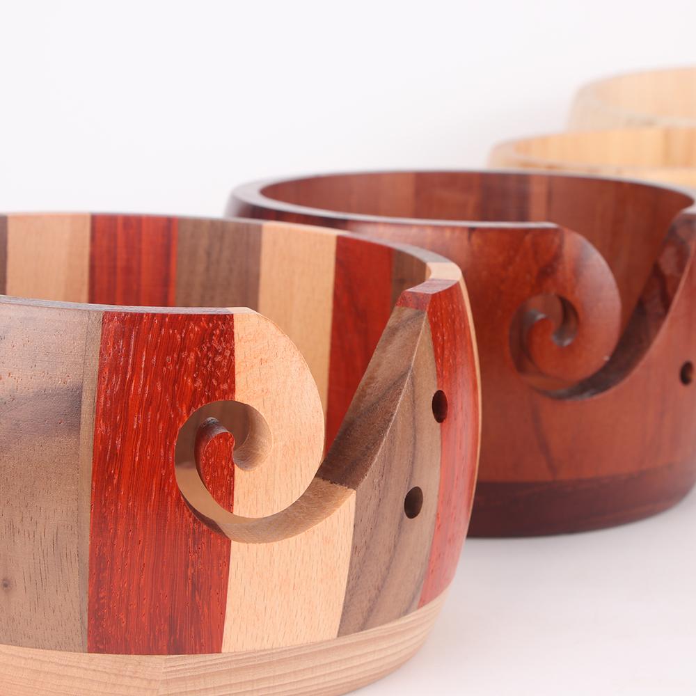 Wooden Yarn Bowl Knitting Yarn Bowls with Holes Crochet Bowl Holder Handmade Yarn Storage Bowl for DIY Knitting Crocheting