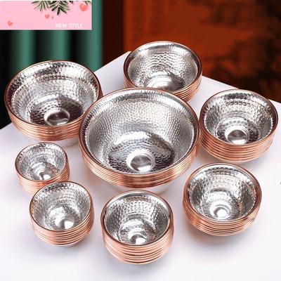 7pcs Pure Copper Tribute Bowl, Auspicious Hammer Stripe Tibetan Bowl 18cm Holy Water Cup Buddhist Home Saucer Desktop Decorative