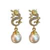 Delicate Dragon Year Ear Studs with Diamond Embellished Stylish Drop Ear Rings