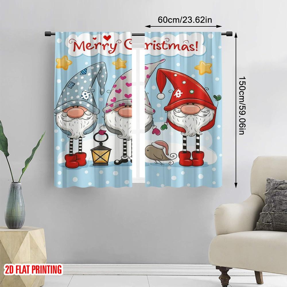 2pcs,2D Plane Printing Curtain Popular Gnome Trio Festivity Versatile 100% Polyester (without Rod) Outdoor Decorations Ldeal for