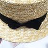 Flat Top Beach Ribbon Straw Hat Girls Bowknot Sun Hat