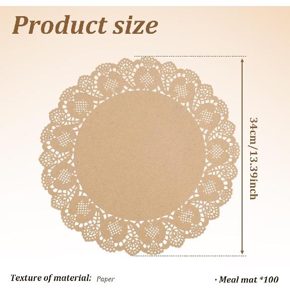 100 Pcs Paper Doilies, 13.4 inch Round Disposable Lace Paper Place Mats Placemat, Decorative Table Pad for Food Cakes Crafts Party Weddings Tableware