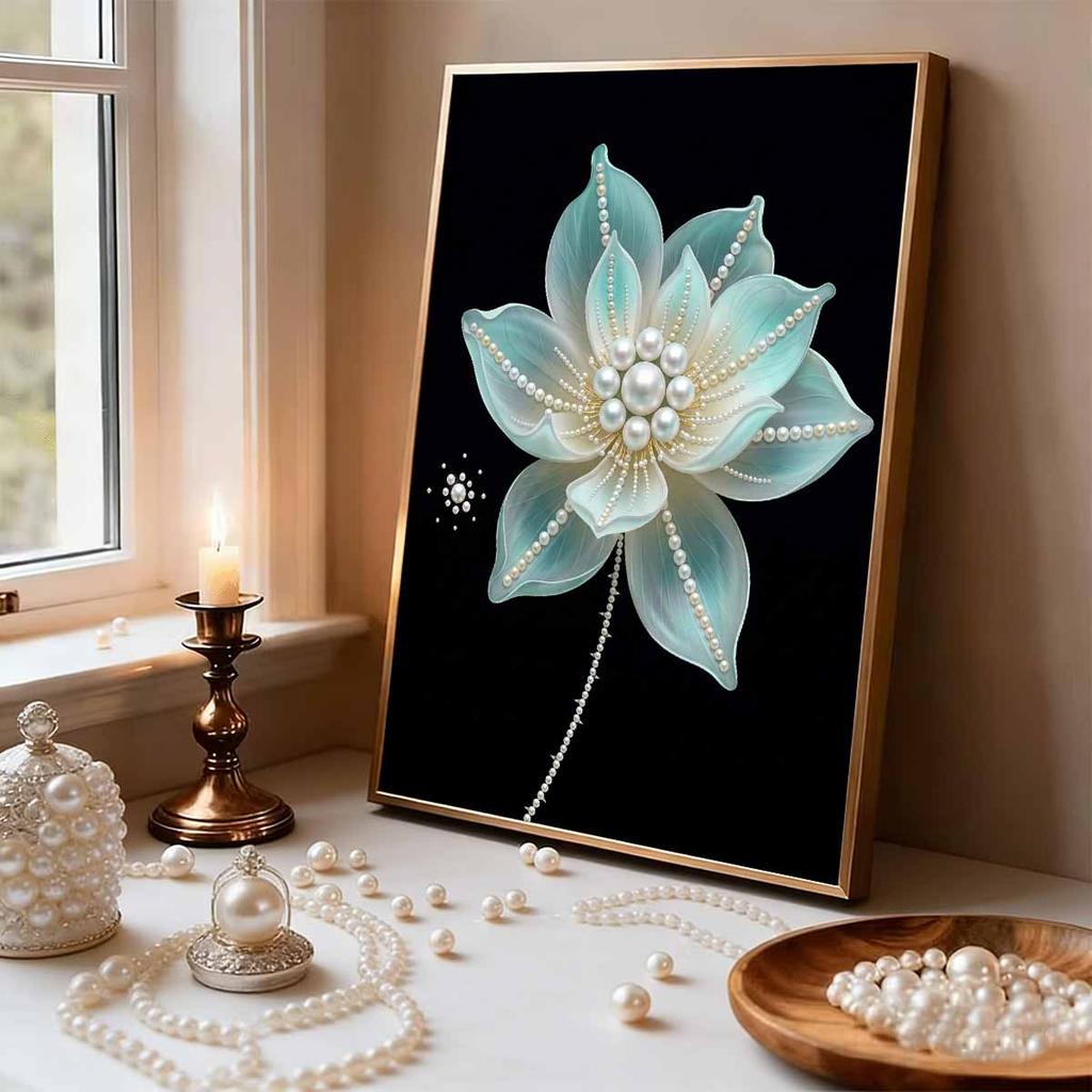 DIY White Flowers Pearl Diamond Art Painting Kits for Adults and Beginners,fine View Sparkling Painting Craft Home Wall Decor Handmade Gift