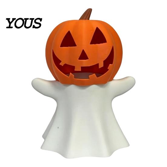 Creative Holiday Props Halloween Pumpkin Ghost Candle Holder, Decorative LED Electronic Indoor Autumn Decor Stand, 3D Printed Ornament for Party Home