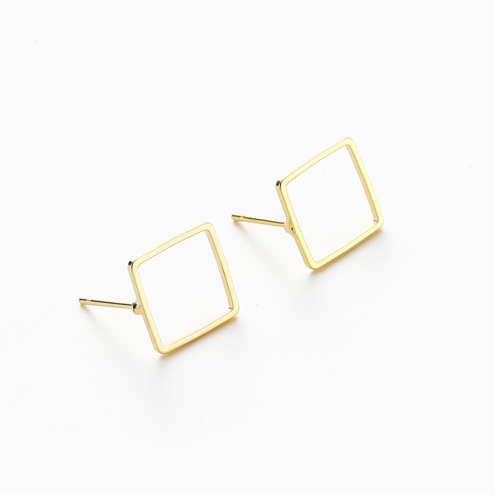 10PCS 14K 18K Gold Plated Brass Earring 12mm Square Hollow Shape Stud Earrings Hook For DIY Jewellery Making Supplies
