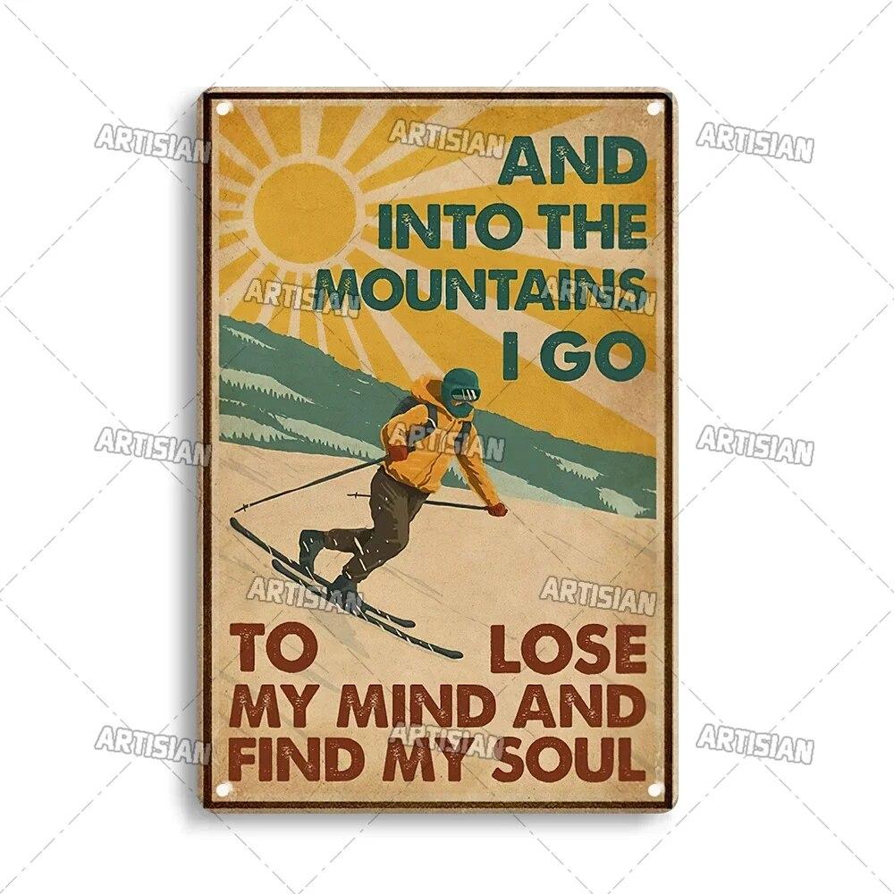 Artisian Skiing Metal Poster Snowboarding Tin Sign Sledding Sport Decorative Plaque Wall Decor Garage Bar Pub Club Hotel Cafe