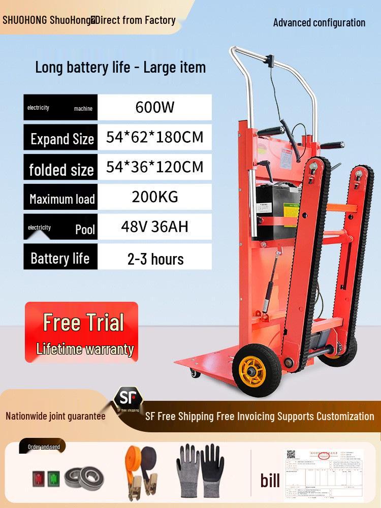 Electric Stair Climbing Trolley with Large Wheels for Moving Tiles and Cement