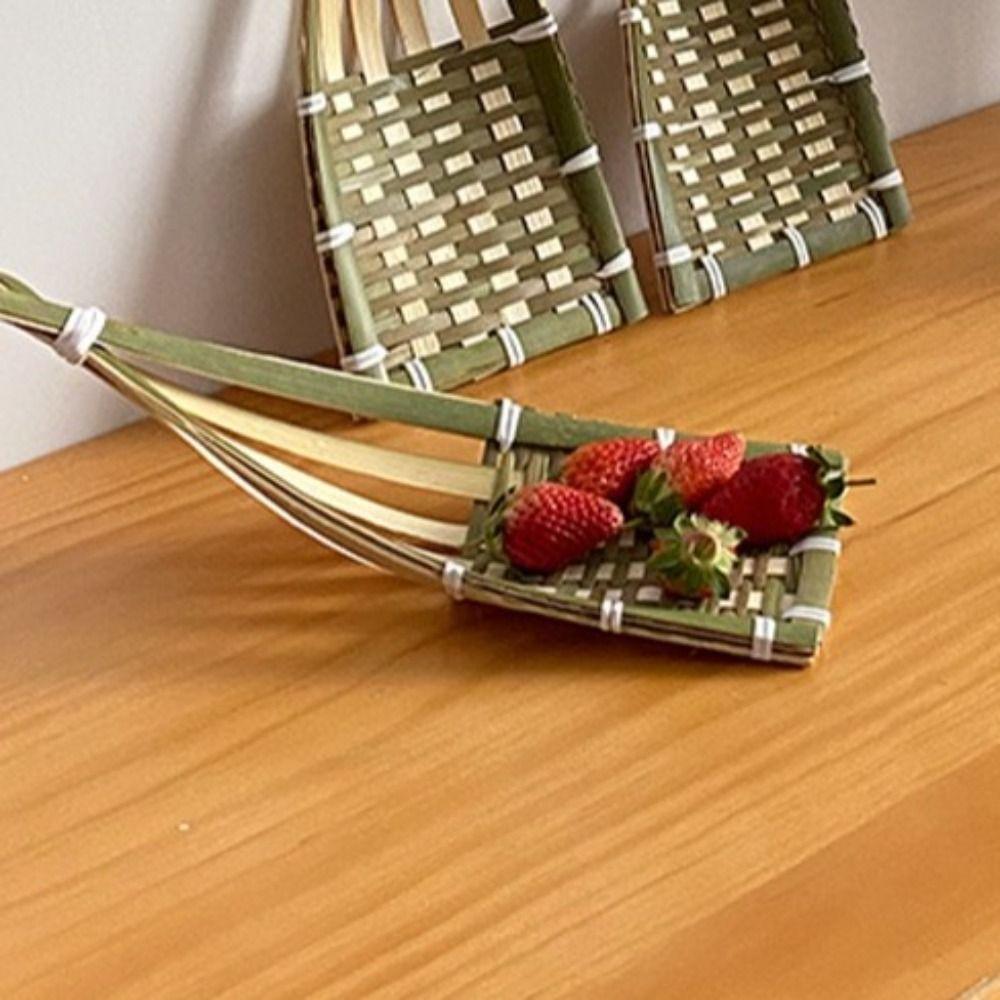 2Pcs Reusable Woven Serving Tray Bamboo Sashimi Tray Simple Refrigeration Plate  Kitchen