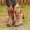 2021 Autumn/Winter Plus Size Chunky Heel Lace-up Women's Leather Boots