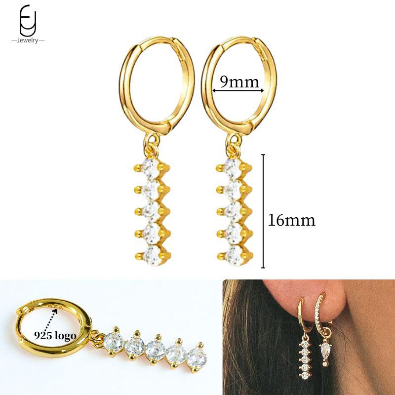 925 Silver Ear Needle White Crystal Gold Earrings for Women Luxury Water drop/Heart/Flower Pendant Earring Fine Jewelry