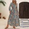 Fall Floral Dress Women's Printed V-neck Dress