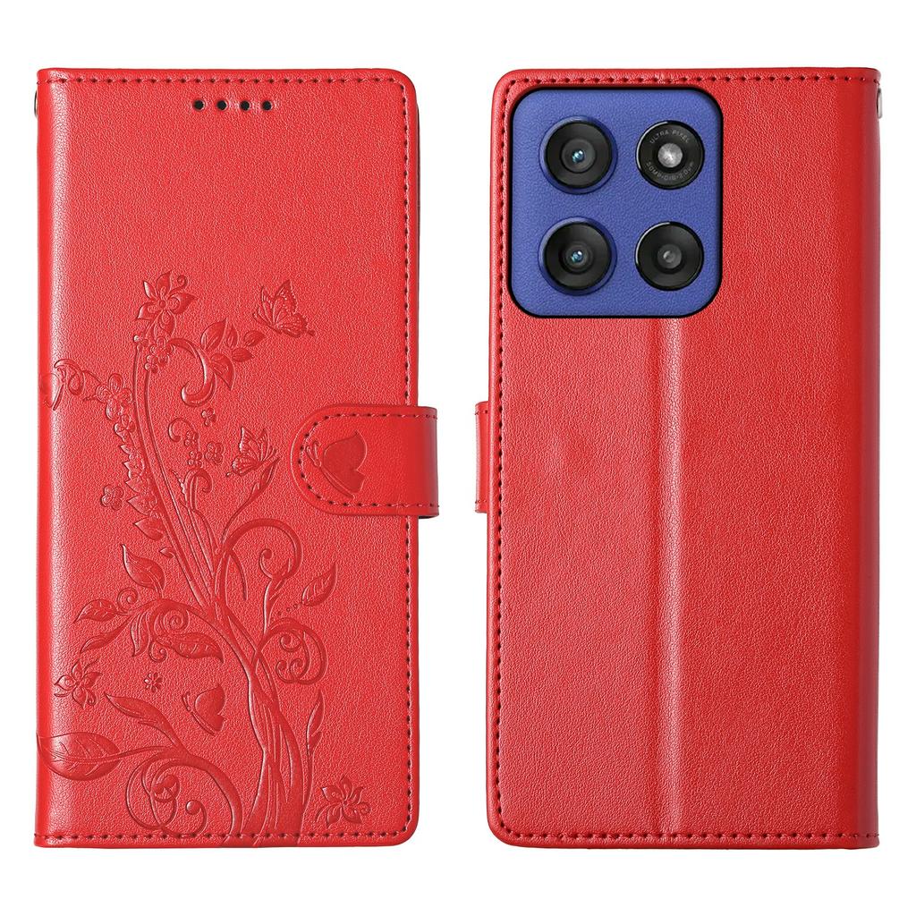 Für Motorola Moto G56 5G Brieftasche Hülle Schmetterling Floral Prägung PU Leder Handyhülle mit Handschlaufe