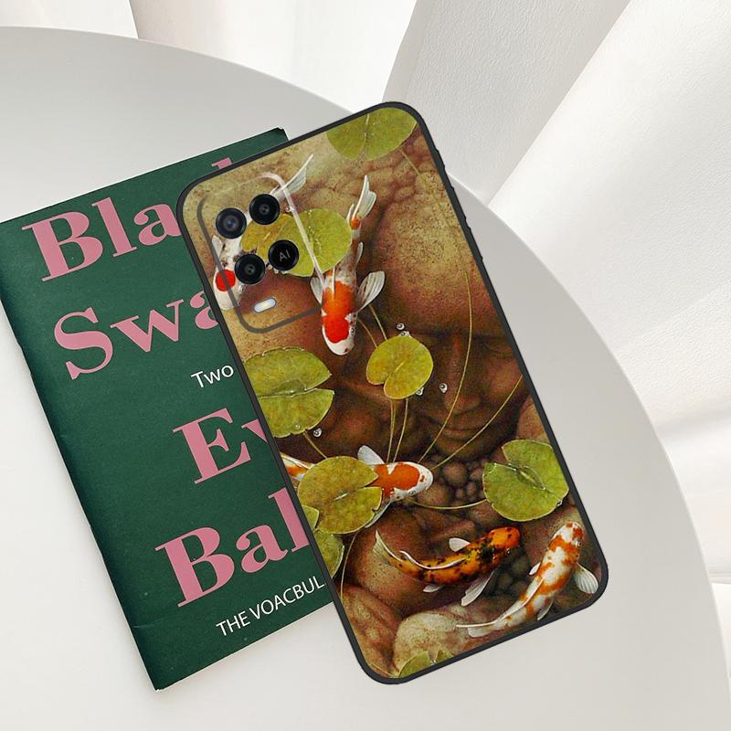 Koi Carp Fish Painting Case For Oppo A96 A76 A16 A15 A17 A52 A72 A54S A57S A58 A78 A98 A57 A77 A54 A74 A94 Cover