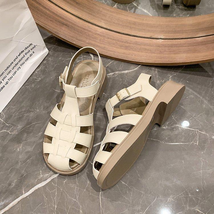 Mori Roman sandals women's thick soles summer 2025 new retro baotou woven hollow pig cage shoes women