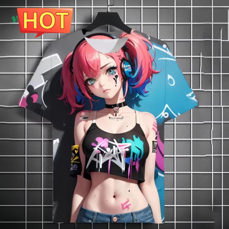 Harajuku  Style Cartoon Anime Printed Men's T-Shirt Summer Outdoor Men's Clothing Tide Girls Pattern Men Tops Short Sleeve Tee