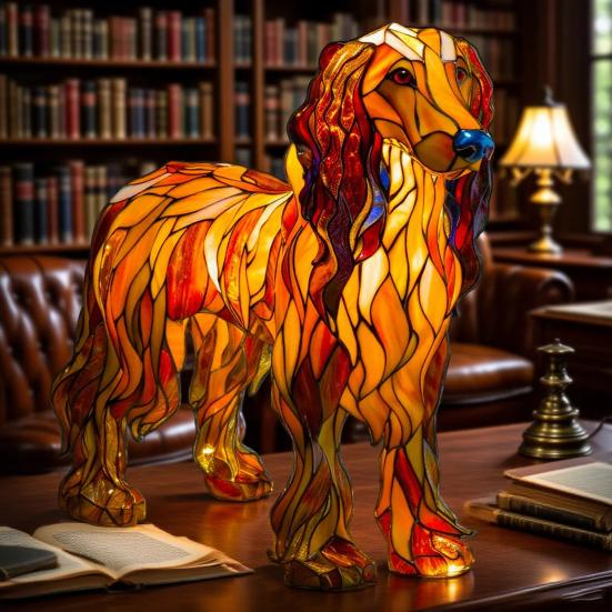 Dog Table Lamp Stained Glass Style Resin Greyhound Night Light 3D Animal-Themed LED Bedside Lamp for Kids' Room Bedroom Decor Dog Lovers Gift