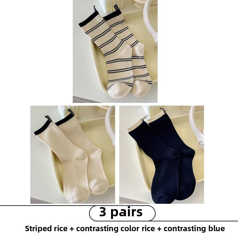 

3 пары женских носков с полосками на весну и осень, впитывающих пот, с тканевой вставкой, стандартные, с ворсом в трубке 3 Pairs