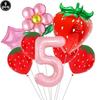 9pcs Strawberry Balloons Kits Birthday Decorations for Girls 32inch 0-9 Number Balloons for Strawberry Birthday Party Decors