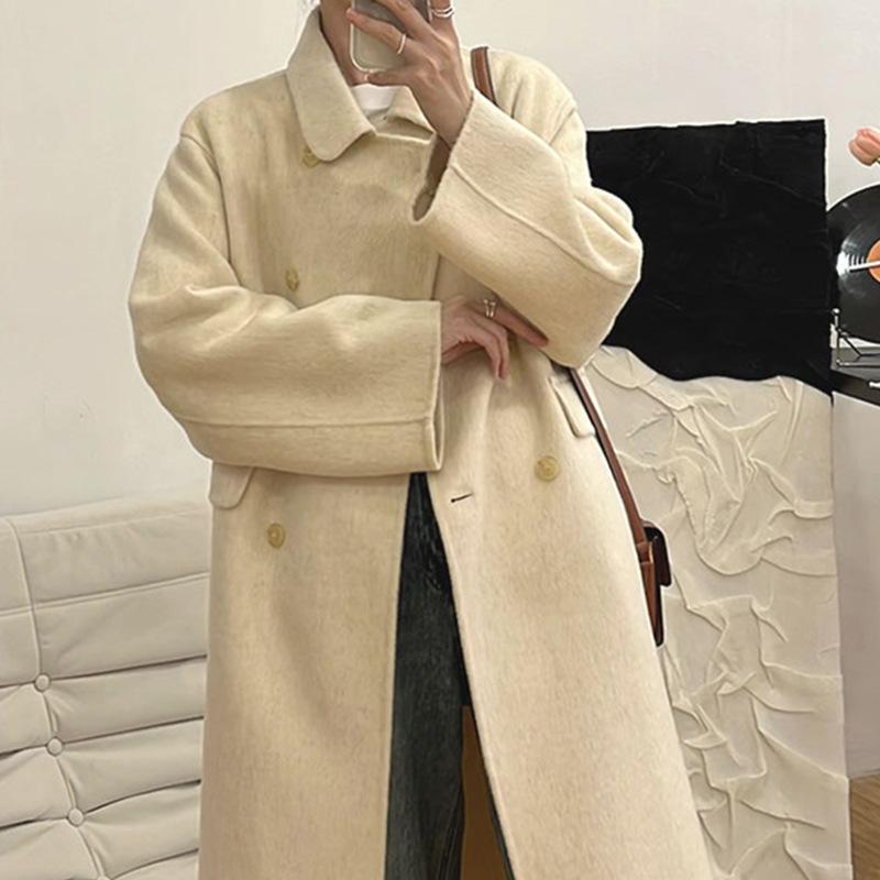

Double-sided woolen coat double-breasted autumn and winter loose Korean version woolen medium and long temperament small wool coat coat M