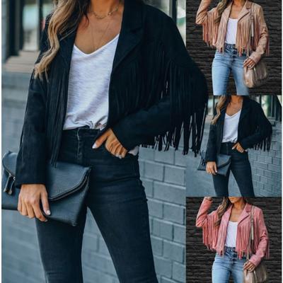 Mode Winterjas Dames Franje Zoom Kwast Cardigan Crop Tops Jas Suède Leren Jas Vintage Streetwear Coole Jas
