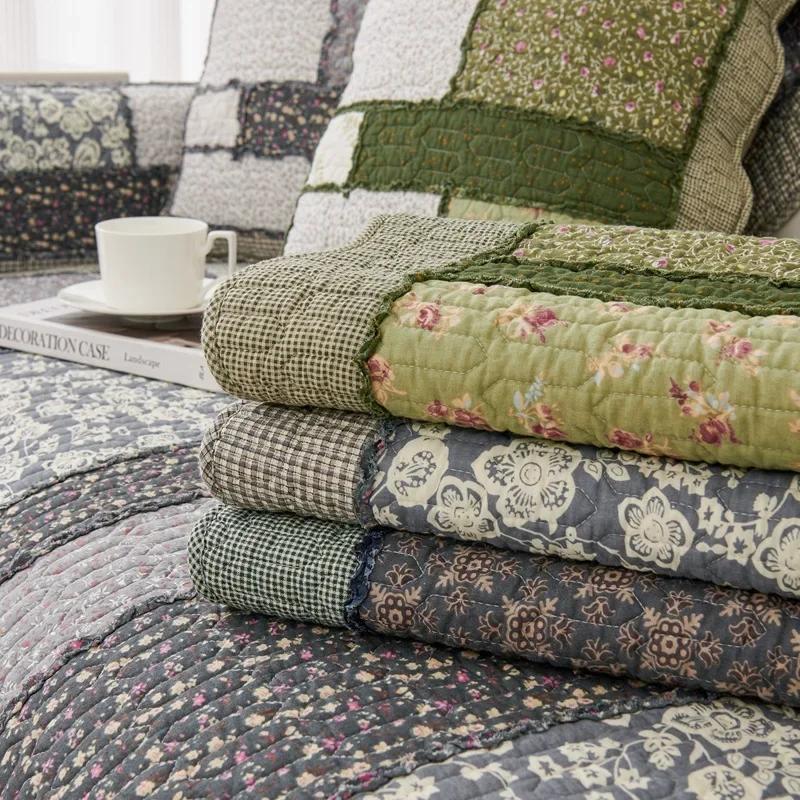 1Pcs Thickened Cotton Sofa Cushion Splicing Grid Quilted Sofa Cover Living Room Decoration Anti Slip Sofa Cover Towel Couch Pad