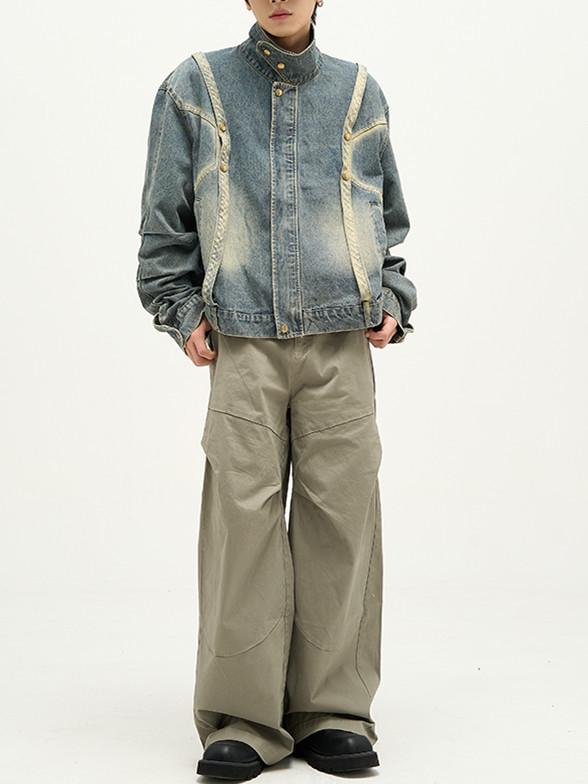 Men's Retro Patchwork Denim Jacket - Loose Fit, Casual Versatile Design for Spring and Autumn