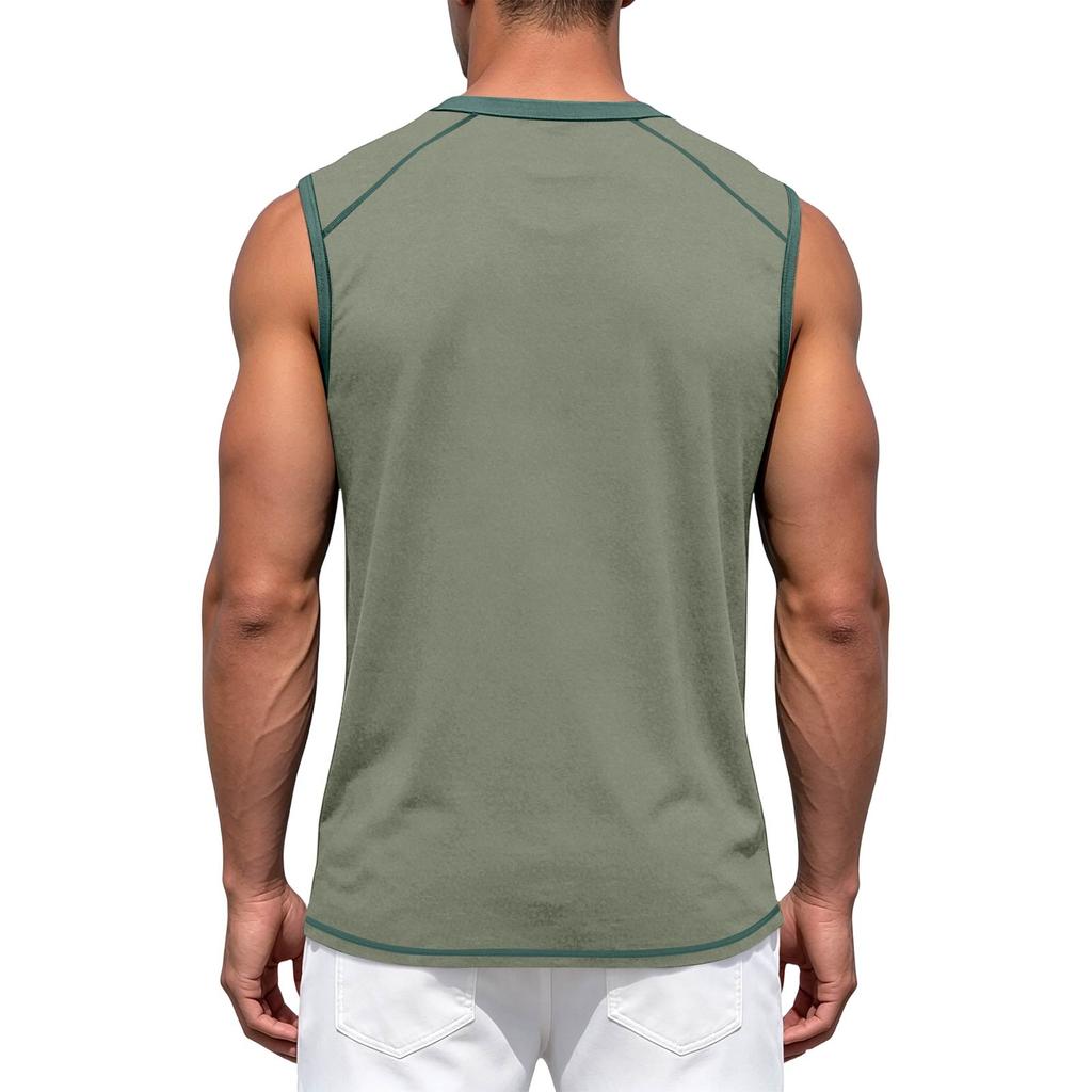 Men Sleeveless Henley Shirt Casual Athletic Tank Top Button Front Muscle Fit Summer Workout Shirt for Outdoor Sports