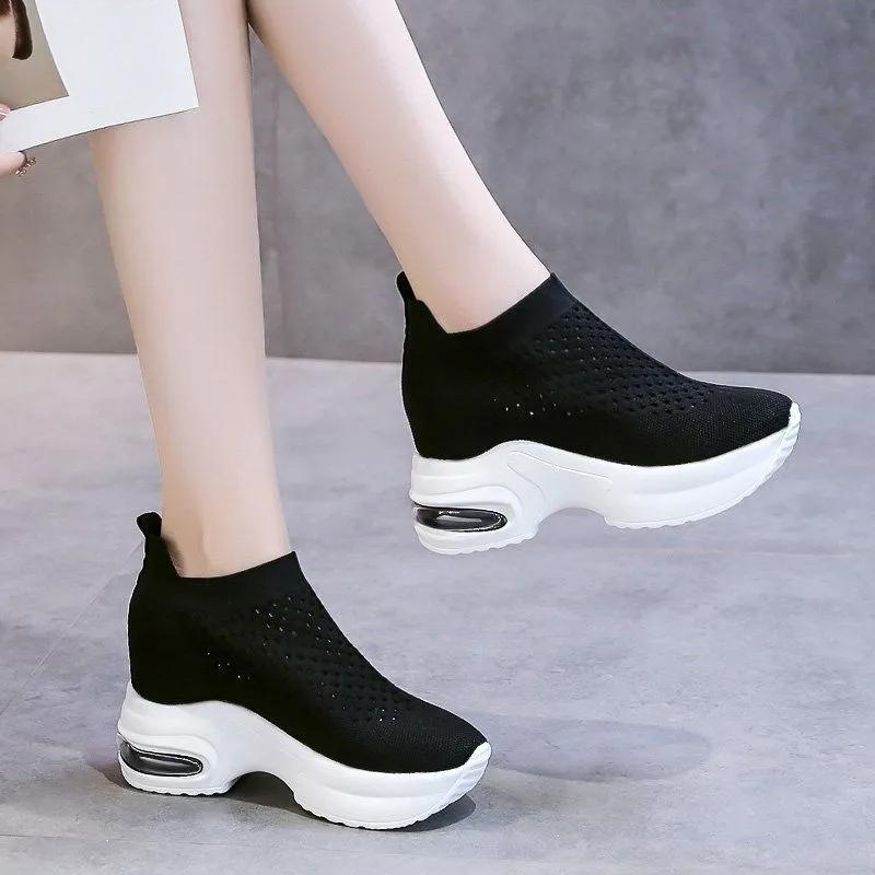 

Летние черные женские туфли на толстой подошве, 8 см, танкетка, ленивые педали, мягкая подошва, сетчатая спортивная обувь EU36/CN37 чёрный