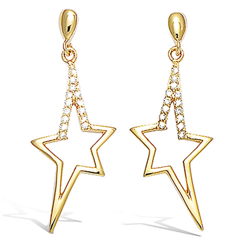 Les Trésors De Lily [K9515] - Gold Plated Earrings 'Stars' White Gold - 35x12 Mm