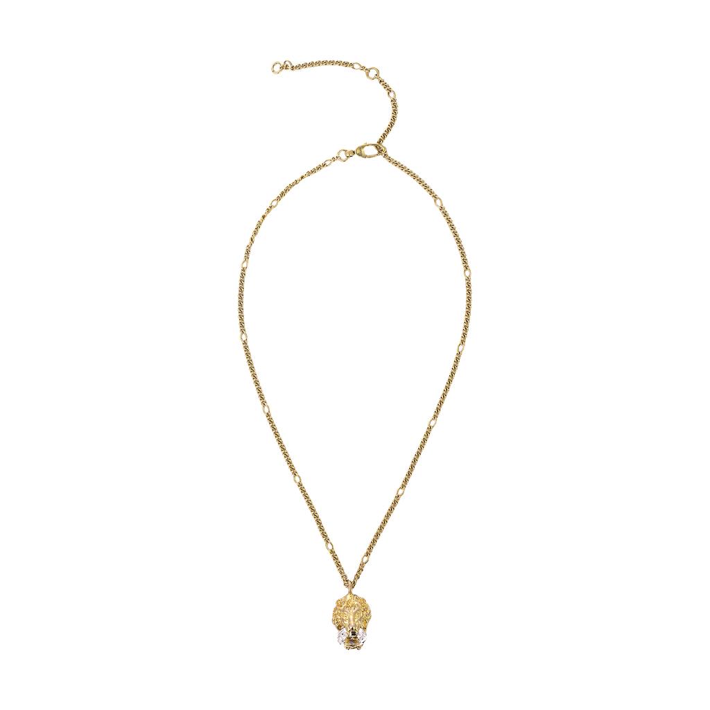 Gucci Crystal Lion Head Pendant Fashion Jewelry Necklace Women necklace Gold 412885-J1D50-8062