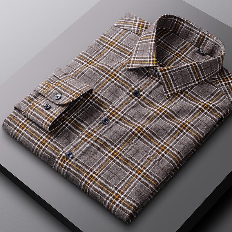 

100% бавовна, чоловічі сорочки в клітку, з довгим рукавом, класичний відкладний комір, чоловічий повсякденний одяг із кишенею, зима, весна 40