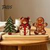 Decorative Christmas Tree Set Wooden Ornaments, Vintage Colorful Desktop Decoration, Rustic Holiday Wood Figurines Handcrafted Gifts with Pine