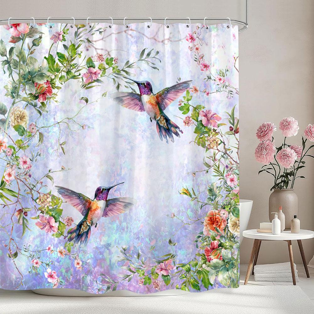 Beautiful Botanical Floral Shower Curtain Green Leaf Multicolour Flower Watercolour Style Art Home Shower Curtain Bathroom Decor