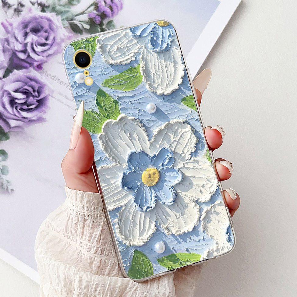 Klar Für iPhone XR Hülle Abdeckung Luxus Mode Blumen Süße Katze Lustig Cool Bemalt Weiche Handyhülle A2105 A1984 A2107 A2108 A2106