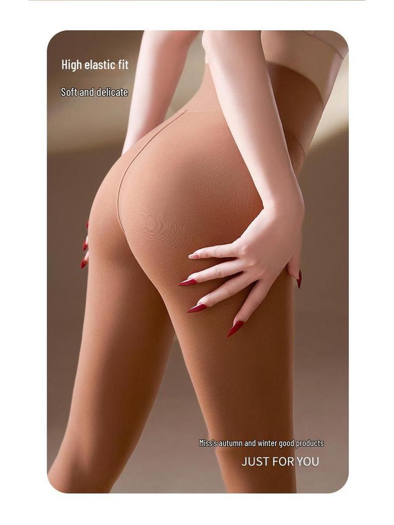 120D Velvet Plus Size Open Crotch Leggings - Bare Leg Look, Autumn/Winter Warm, Micro Fleece, High Elastic, Hip-Lifting, No Crotch Drop