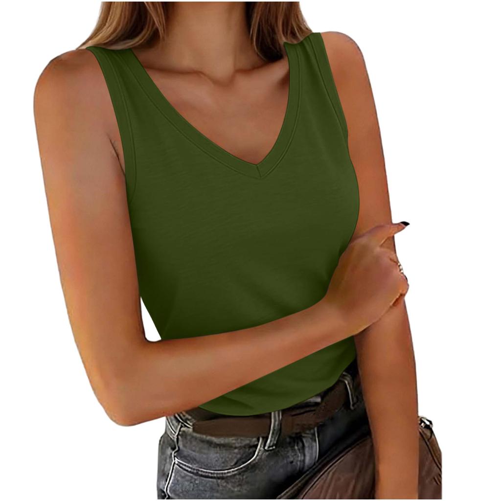 Women's Sleeveless V Neck Tank Top Casual Summer Basic Stretchy Fit Soft Fabric Lightweight Layering Shirt